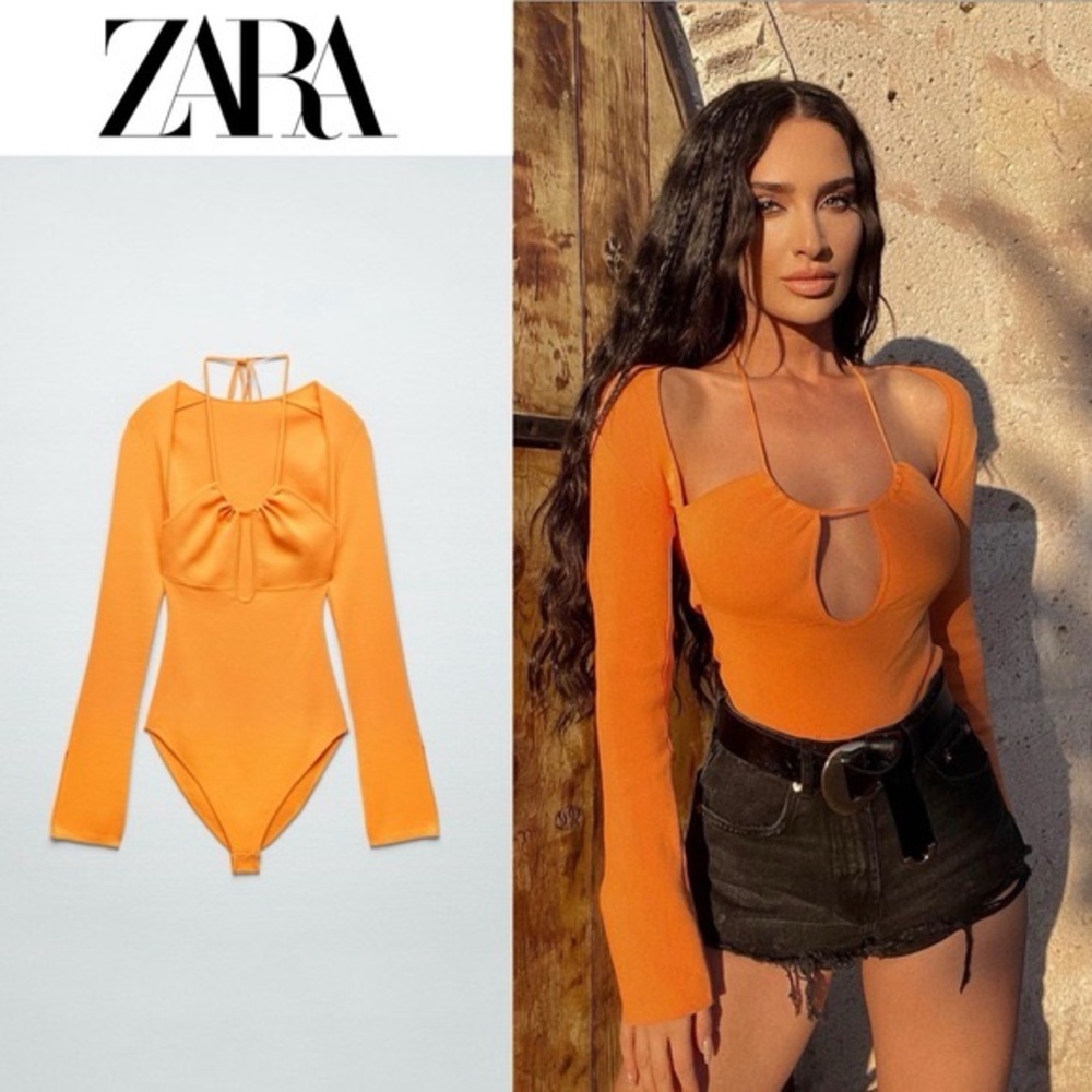 Zara Orange Long Sleeve Bodysuit